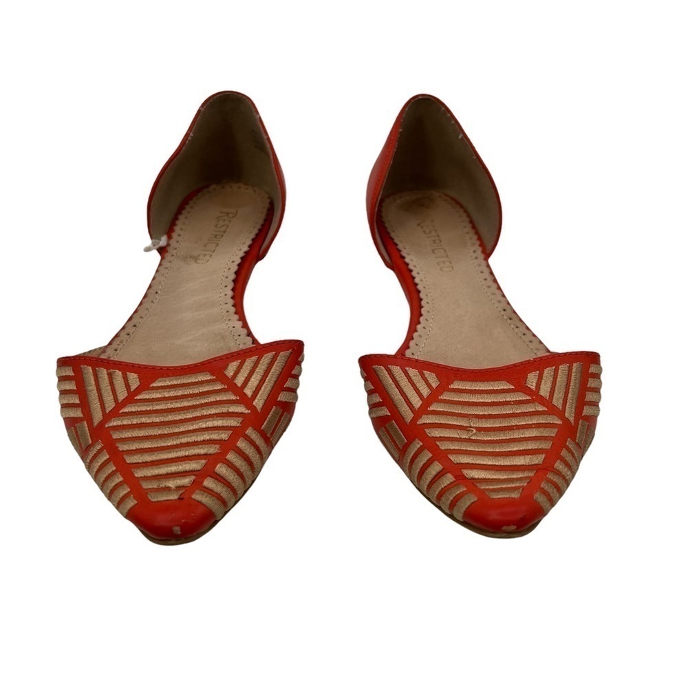 Restricted Orange Striped Leather Pointed Toe Fla… - image 3